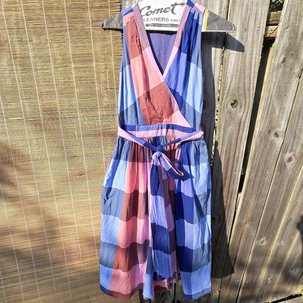 1901 Plaid Wrap Blanket Plaid Midi Dress Pink Blue Size 6 - Picture 16 of 16